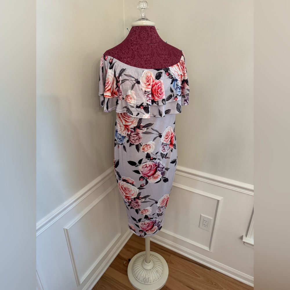 Boohoo Floral Maternity Off the Shoulder Midi Dress